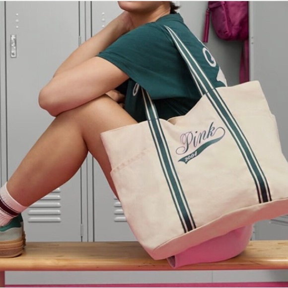 PINK Victoria's Secret Handbags - Victoria's Secret PINK 2004 Limited Edition Campus Tote Bag Green Pink Taupe